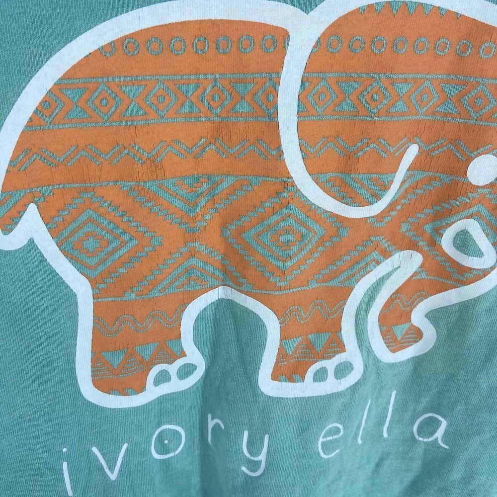 Ivory Ella Logo Back Teal orange crew neck Long Sleeve Shirt womens small - Picture 4 of 5